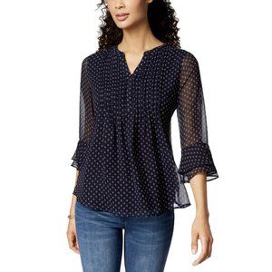 Charter Club Intrepid Blue Printed Pintuck Top - Size PP/Petite Plus